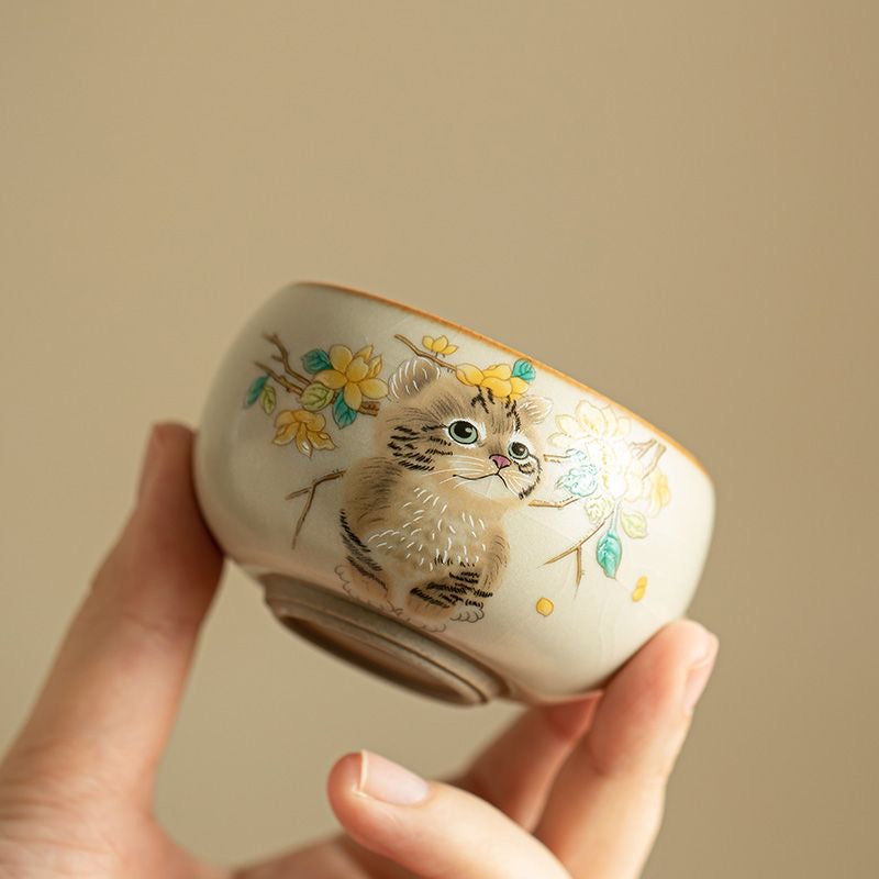 Cat & Flower Ceramic Tea Cup