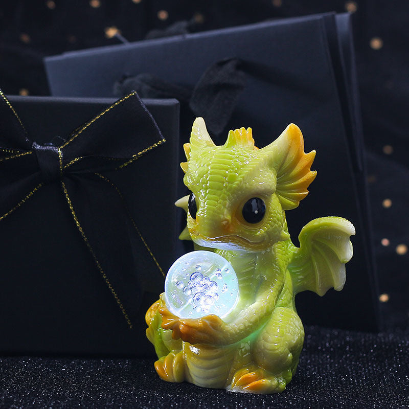 Dragon Baby Statue with Colorful Bubble Crystal Ball