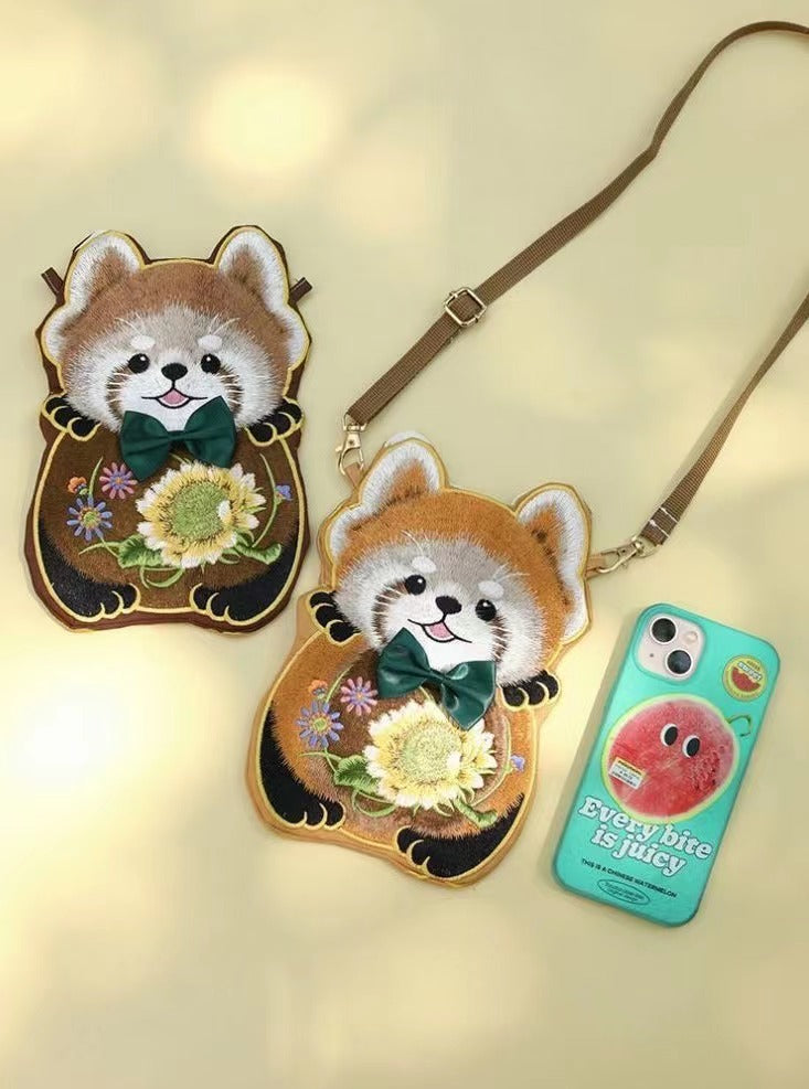 Red Panda Embroidery Crossbody Bag