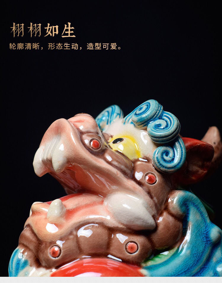 Ceramic Handmade Pixiu / Money Toad Figurine for Wealth and Good Luck, Fengshui Home Decor