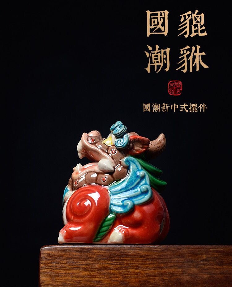 Ceramic Handmade Pixiu / Money Toad Figurine for Wealth and Good Luck, Fengshui Home Decor