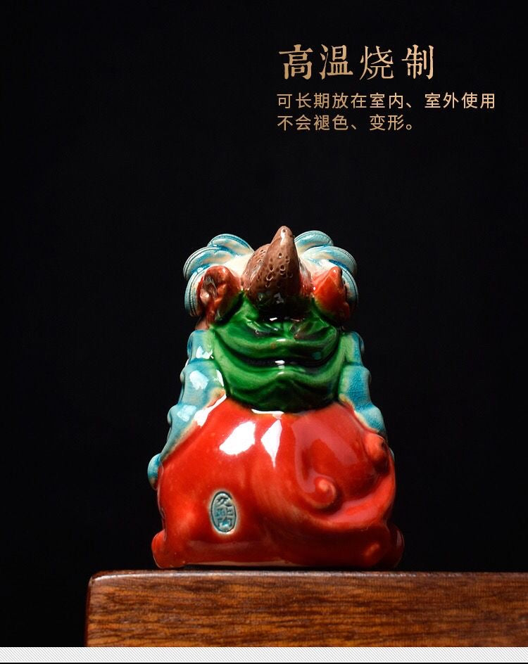 Ceramic Handmade Pixiu / Money Toad Figurine for Wealth and Good Luck, Fengshui Home Decor