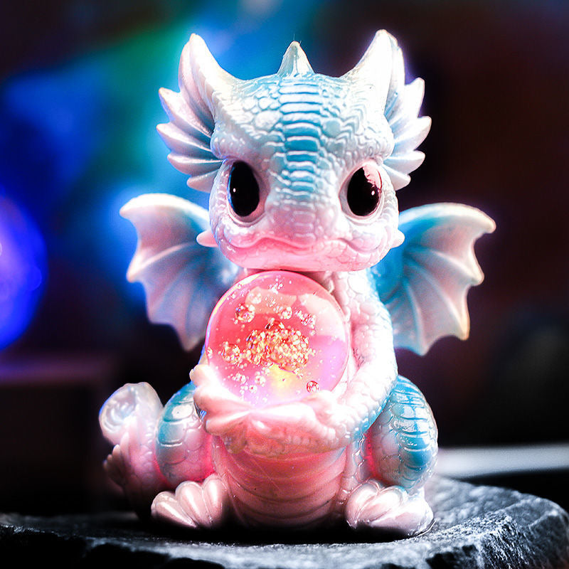 Dragon Baby Statue with Colorful Bubble Crystal Ball