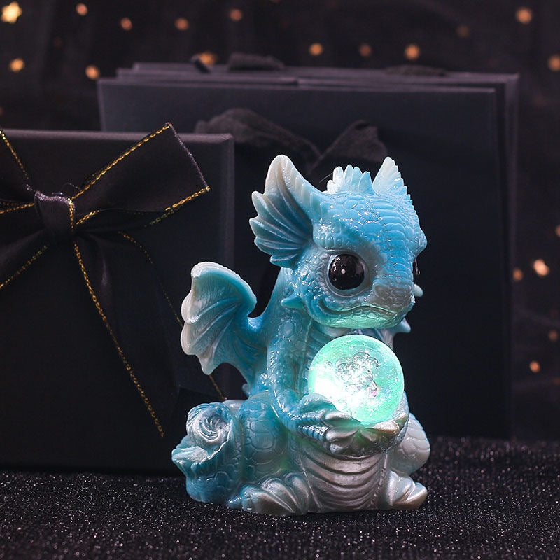 Dragon Baby Statue with Colorful Bubble Crystal Ball