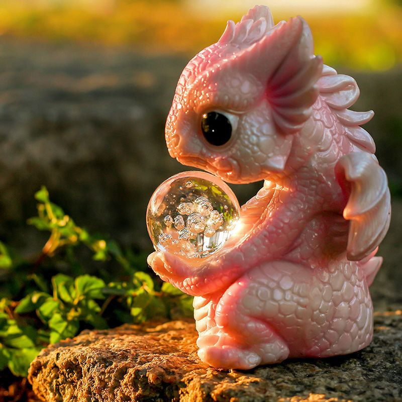 Dragon Baby Statue with Colorful Bubble Crystal Ball