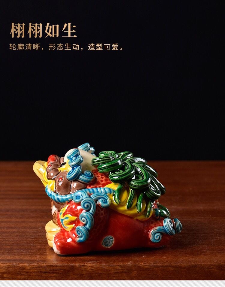 Ceramic Handmade Pixiu / Money Toad Figurine for Wealth and Good Luck, Fengshui Home Decor