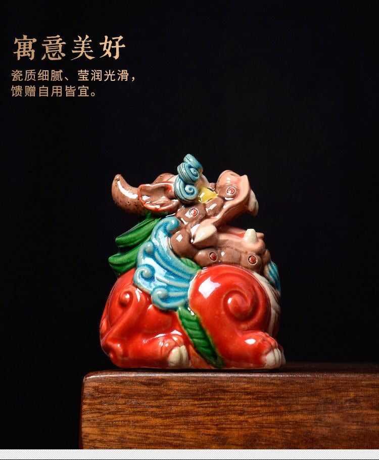 Ceramic Handmade Pixiu / Money Toad Figurine for Wealth and Good Luck, Fengshui Home Decor