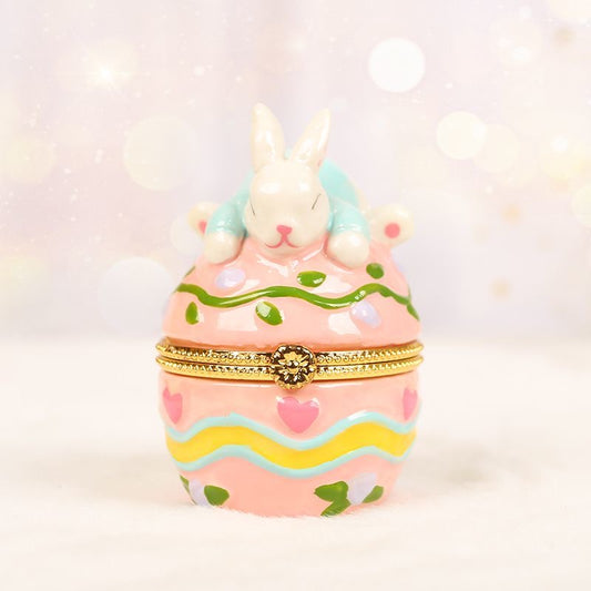 Ceramic Egg Jewelry Box, Enameled Faberge Egg Style Easter Decorative